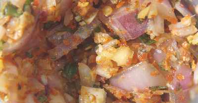 Indian/Mizo food: Chaw Tani (spicy chili and onion condiment) 