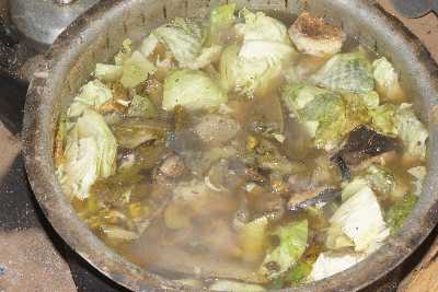 Nepalese food: Vegetable and pork suop Limbu style