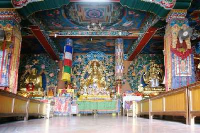 Meditation hall, Tamang Buddhist Monastery, Bauddha  (Boudha), near Kathmandu, Nepal