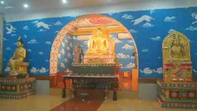 Hall in the Temple of the Mahabodhi Society, in Bodhgaya, Bihar (Northern India)