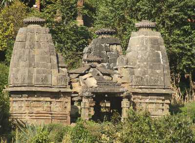 Hindu stone temple with two Shikaras flanking a Mandapa at Ajmerkot (Ajaimerukot) near Dadeldhura, Western Nepal