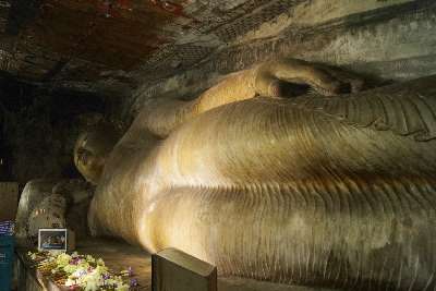 Recling Buddha in Cave 1 of Dambulla Rock Temple , in Dambulla (Sri Lanka, Cultural Triangle)