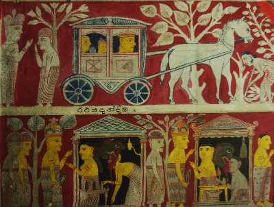 Frescos in first chamber of Dowa Raja Maha Viharaya Temple, near Ella and Bandarawela, Hill Country, Sri Lanka
