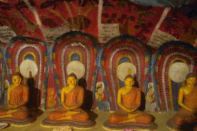 Gallery of small Buddha staues in third chamber of Dowa Raja Maha Viharaya Temple, near Ella and Bandarawela, Hill Country, Sri Lanka