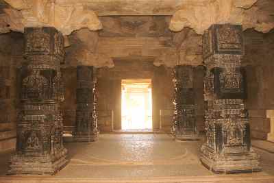 Dancing room inside the Hazarama Devalaya Temple at Hampi (former Vijaranagara), Karnataka (India)