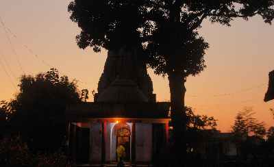 Hindu temple at dusk, in Hazaribagh, Jharkhand, Northern India