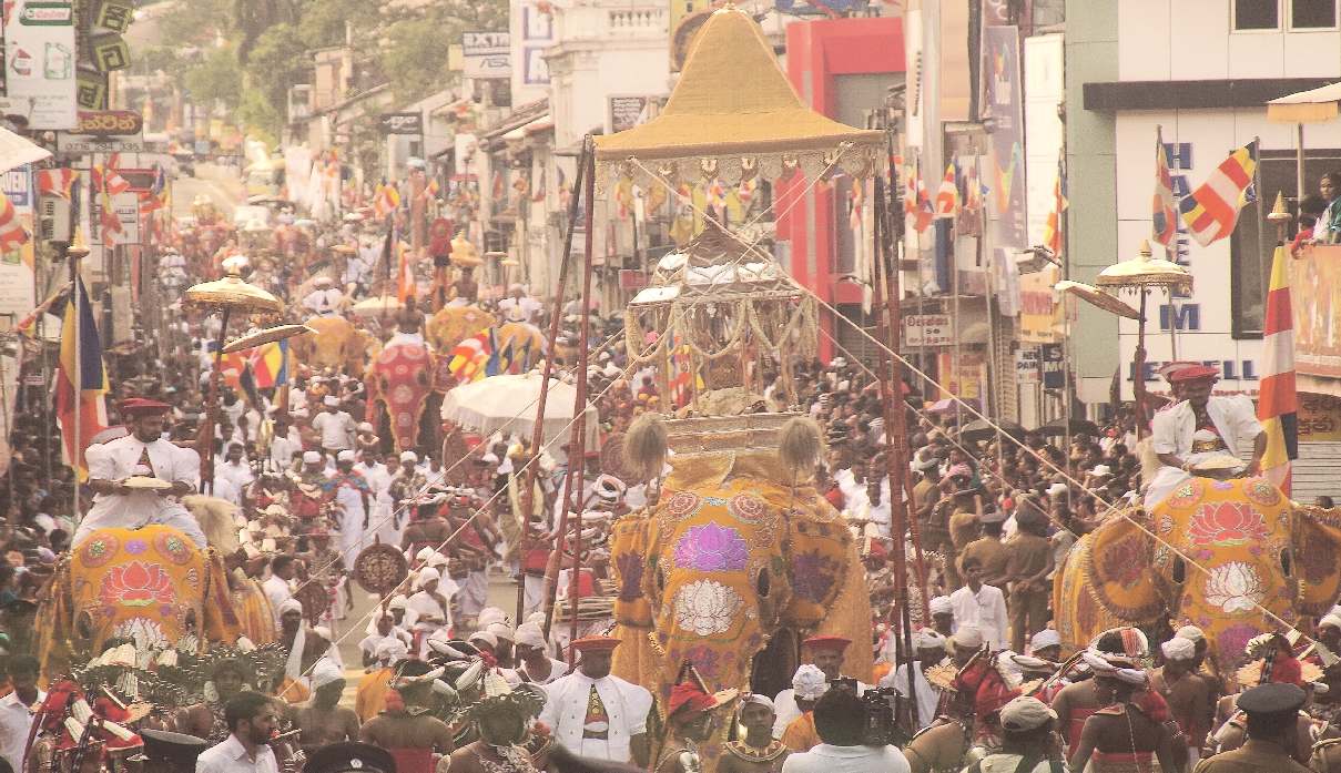 Esala/Dalada Perahera in Kandy, Sri Lanka, Daval day perahera, Elephant carrying the Sacred Tooth Relic on the way through Senanayake Street to the Temple of the Tooth