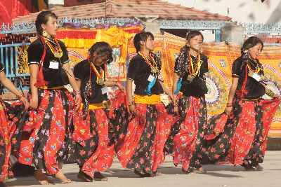 Tibetan Girls dancing for New Year Festival (Losar) in Baudha, Kathmandu-Valley, Nepal