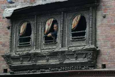 Wooden balcony in Kathmandu, Nepal