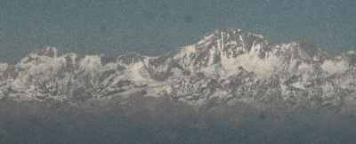 Himalaya skyline from a plane to Kathmandu showing Jugal Himal and Shishapangma, Nepal/China