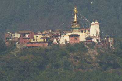 View to Swayambhunath Mandir (Monkey Temple) from Kirtipur (Kathmandu Valley, Nepal)
