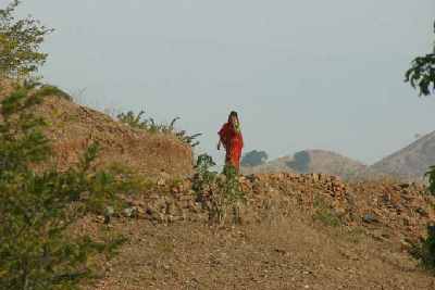 Local women in the barren Aravalli mountains