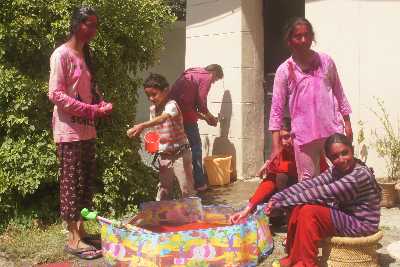 Girlie Gang celebrating Holi Hindu festival of Colors in Nainital, Uttaranchal (Northern India)