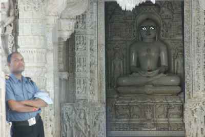 Idol of Tirthankara Adinath inside Adinath Mandir Jain temple, Ranakpur, Rajasthan (India)