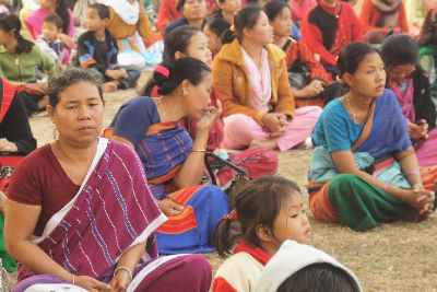 Chakma women exhibiting Khadi (scarf)  and Pinon waiting for a cermony in Rangamati (Chittagong Hill Tracts, Bangladesh)