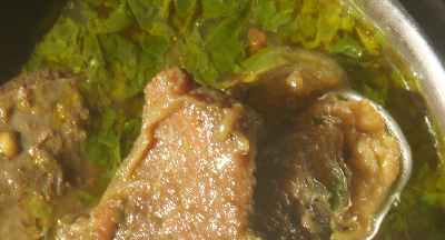 Indian/Garo Food: Beef cooked with green leaves